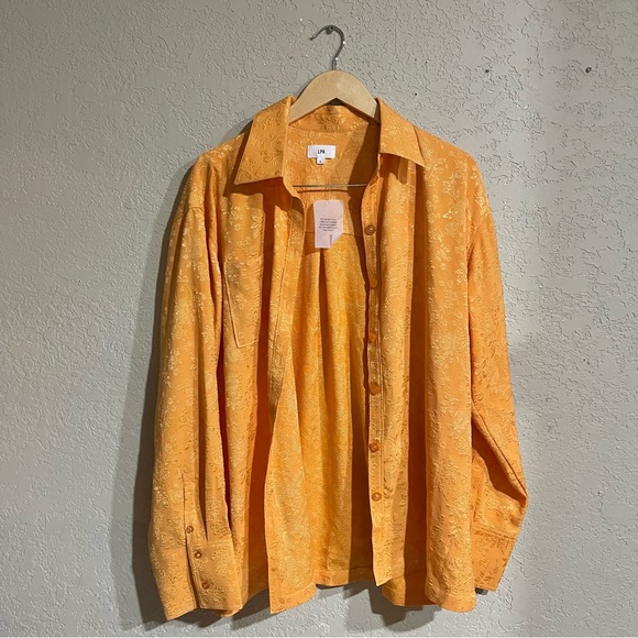 LPA | NWT! Robin Relaxed Button Down Shirt In Tangerine Size: large - Picture 2 of 6